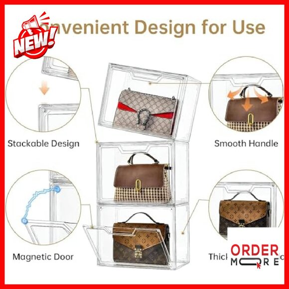 Clear Acrylic Purse Organizer Display Box with Magnetic Door - 5 Pack - Picture 4 of 8